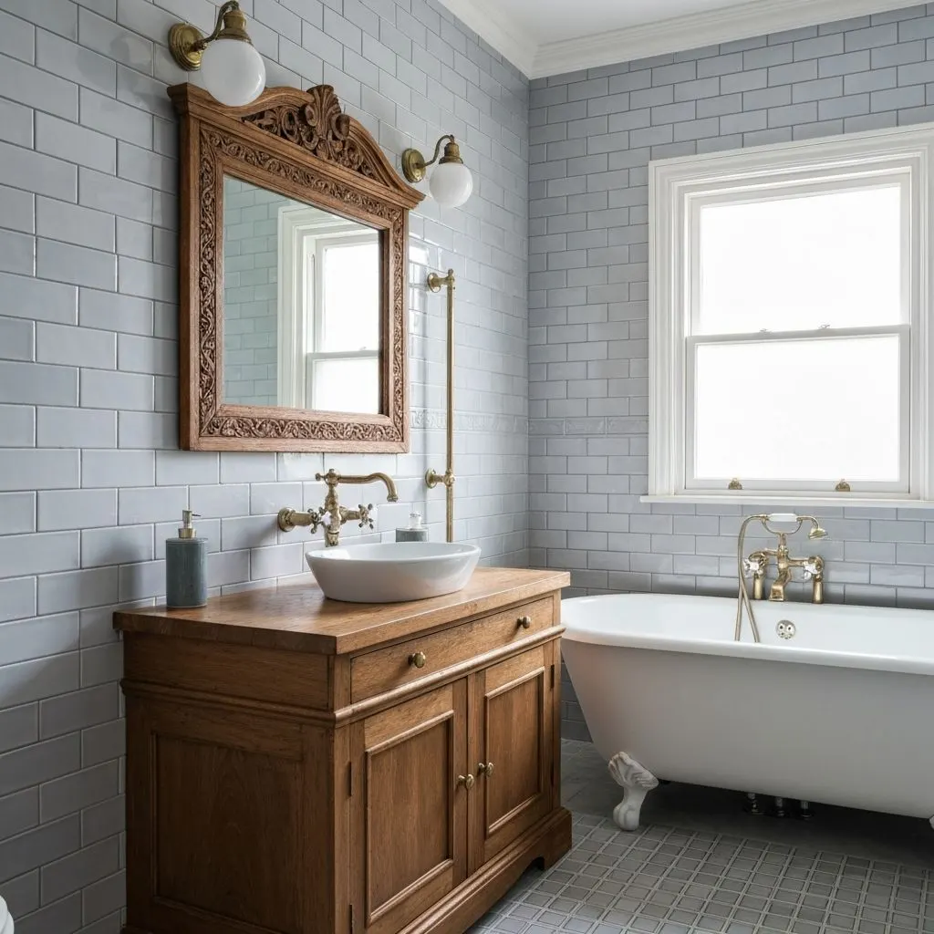 Traditional bathroom with custom wood vanity