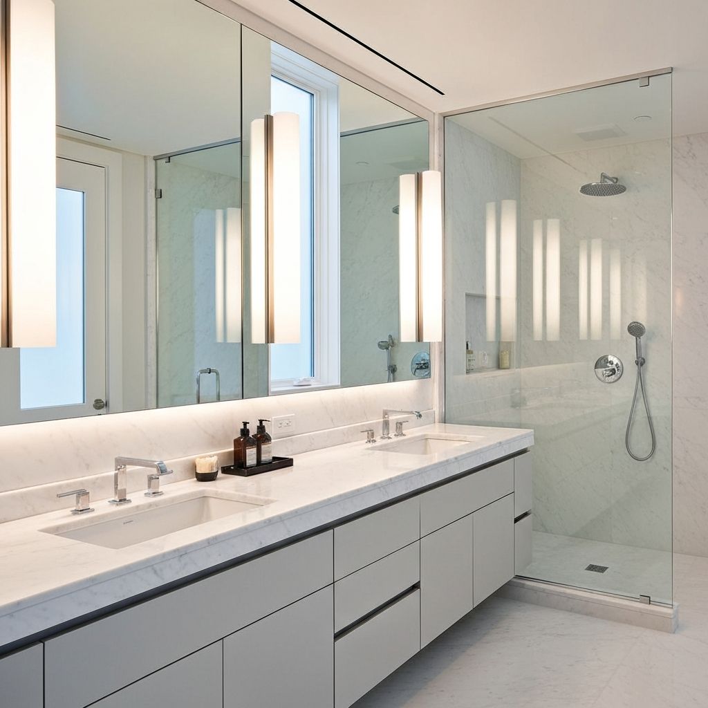 Spa-like master bathroom with dual vanities