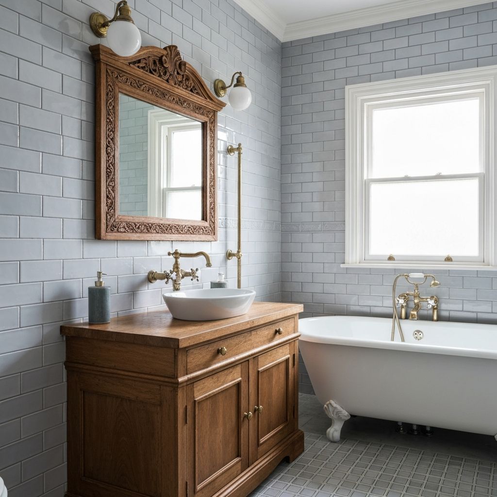 Traditional bathroom with custom wood vanity